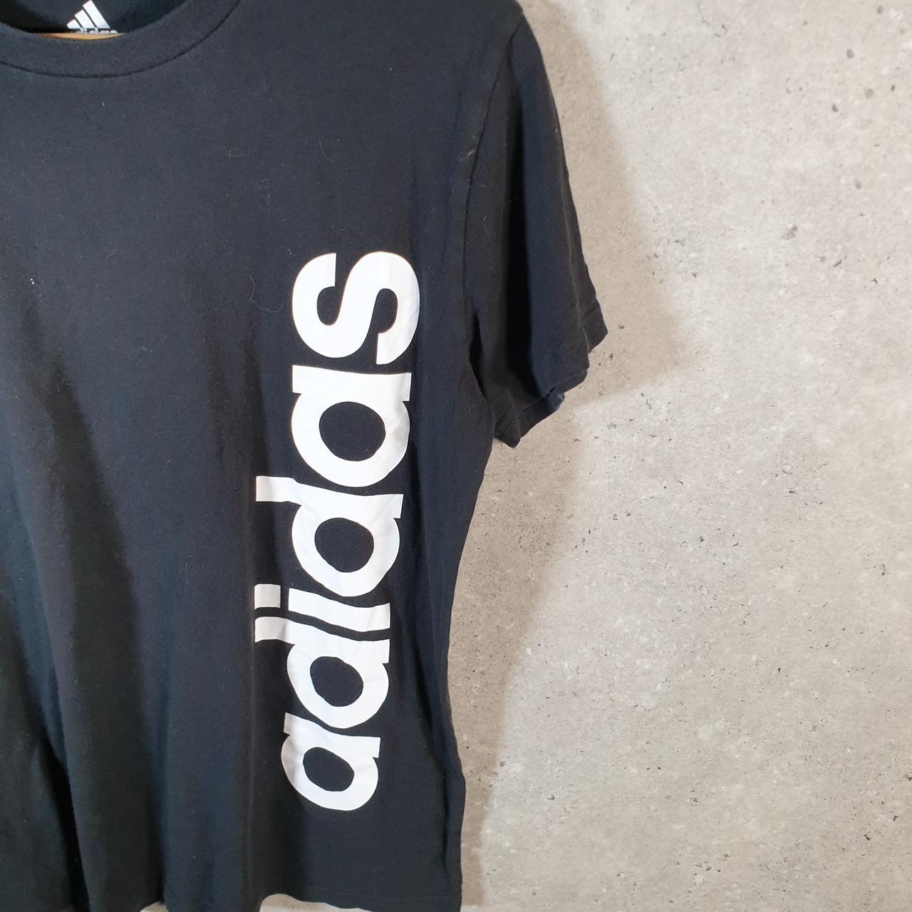 Vintage Adidas Spellout T Shirt Womens Large Black Three Stripes Logo Athletic