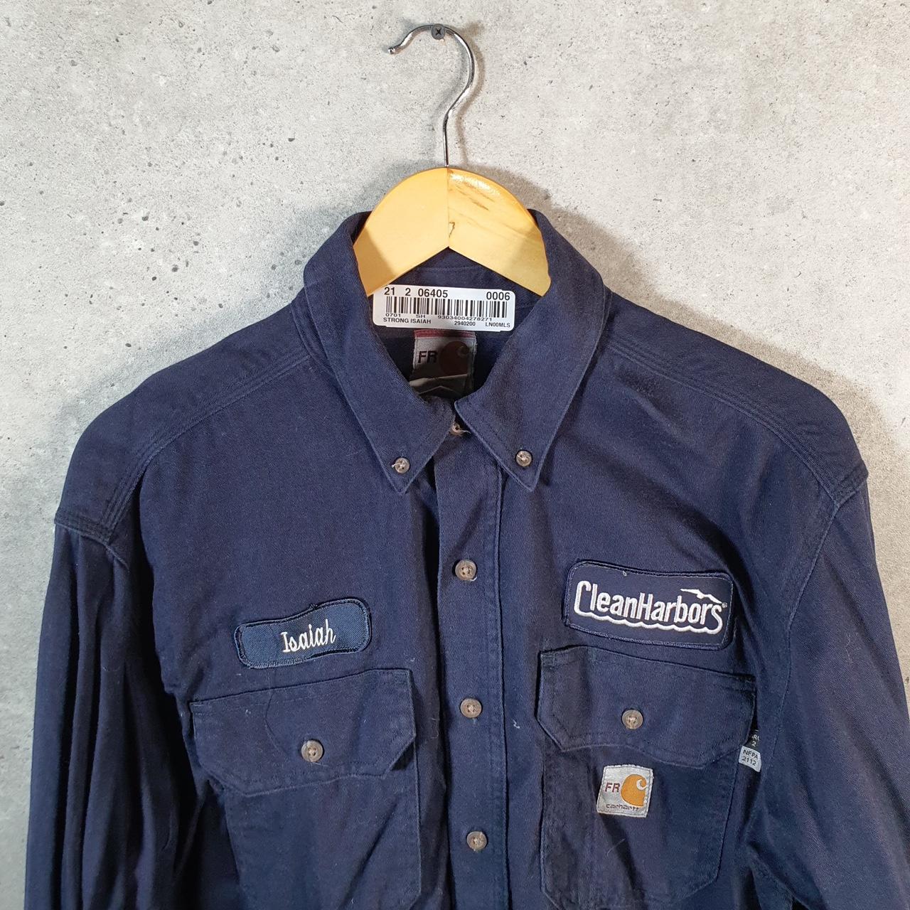 Vintage Carhartt FR Shirt Button Down Mens Medium Blue Chore Utility Relaxed - Big Fish Vintage