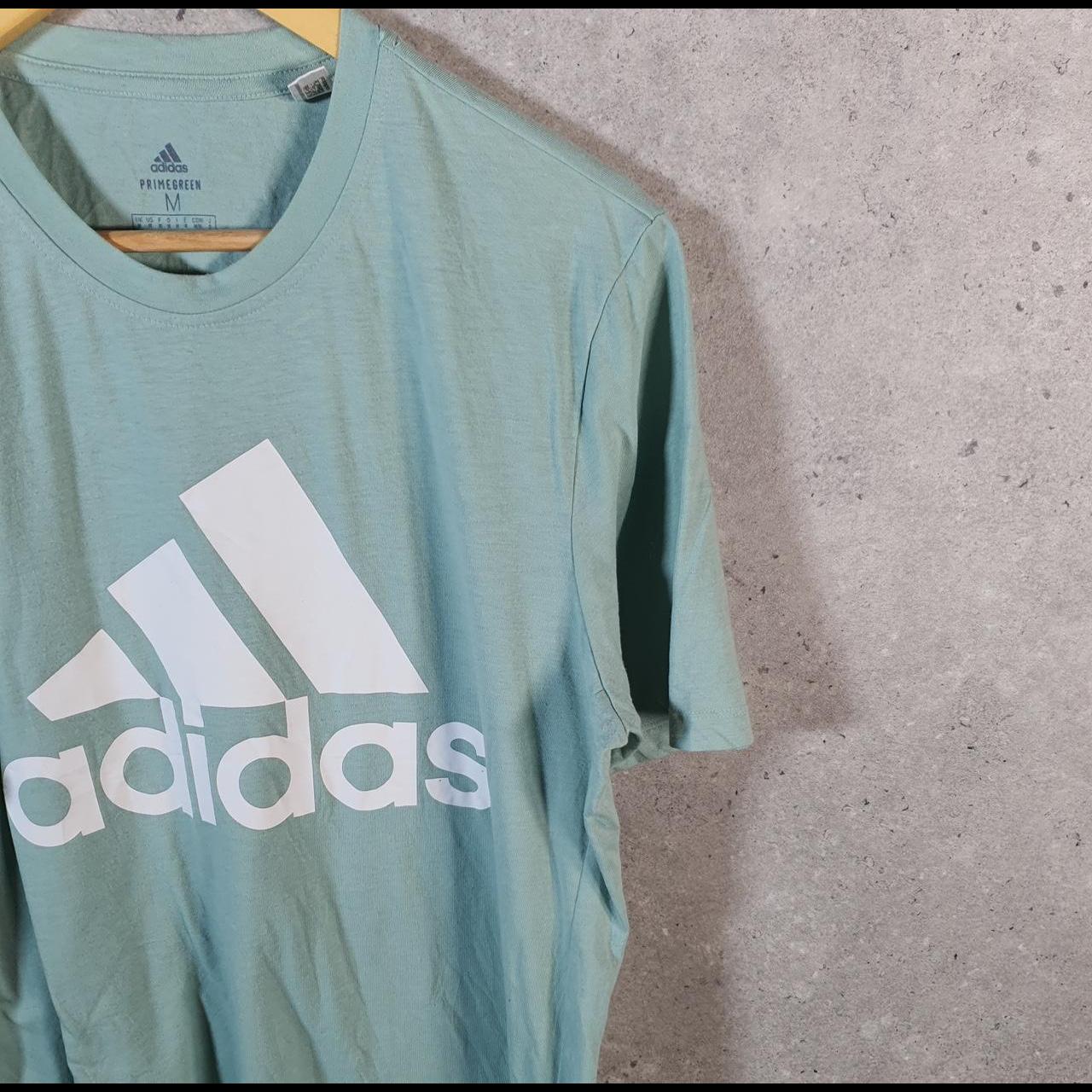 Vintage Adidas PrimeGreen T Shirt Men’s Medium Blue Three Stripes Logo Athletic