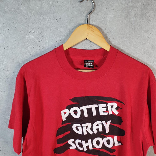Vintage Best Fruit of the Loom Potter Gray School USA Single Stitch T Shirt Men’s Large Red 2