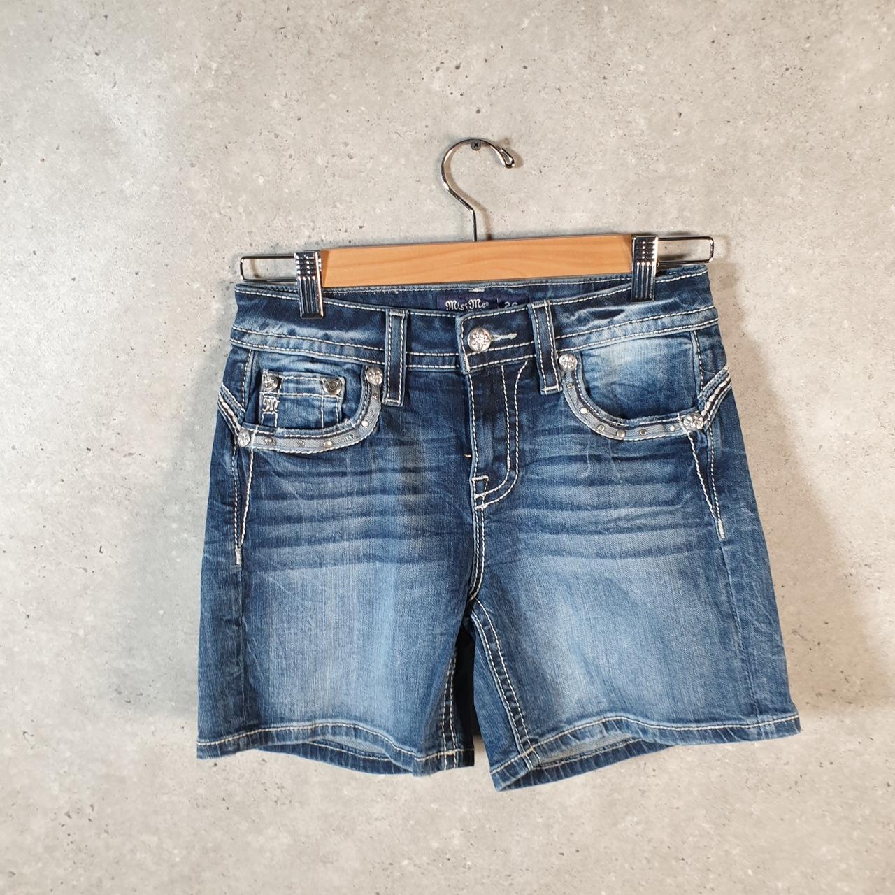 Vintage Miss Me Baggy Y2K Hip Hop Jeans Shorts Jorts Womens W26 Blue Denim Low Rise