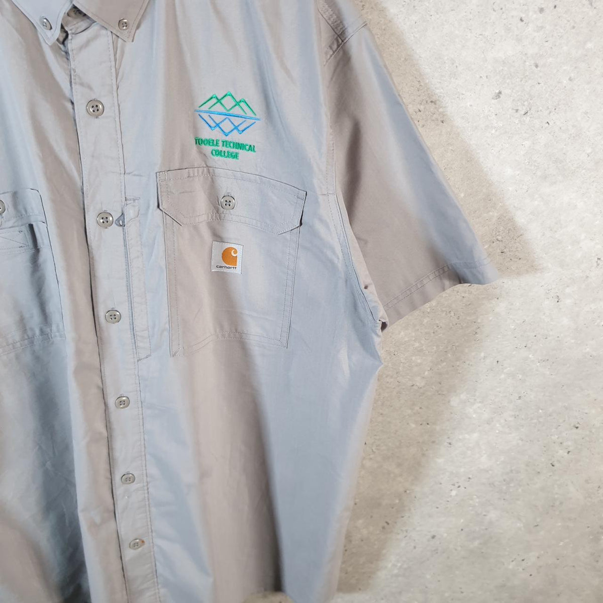 Vintage Carhartt Shirt Button Down Mens XL Grey Short Sleeve Chore Utility Relaxed