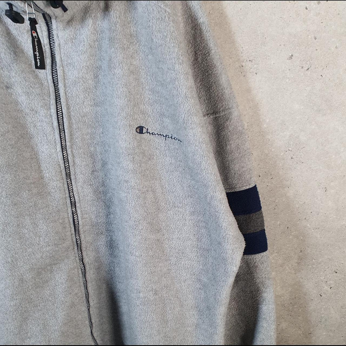 Vintage Champion Full Zip Sweatshirt Men’s 5XL Grey Y2K Pullover Embroidered Logo