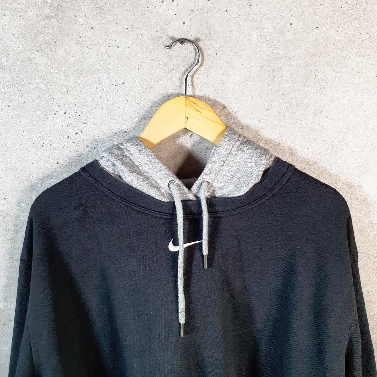 Vintage Nike Centre Swoosh Hoodie Womens XL Black Y2K Pullover Sweatshirt Logo Big Fish Vintage