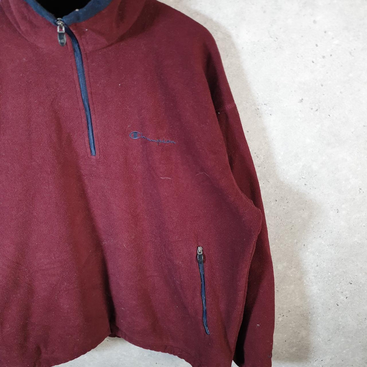 Vintage Champion 1/4 Zip Fleece Pullover Sweatshirt Mens XL Burgundy Embroidered Logo