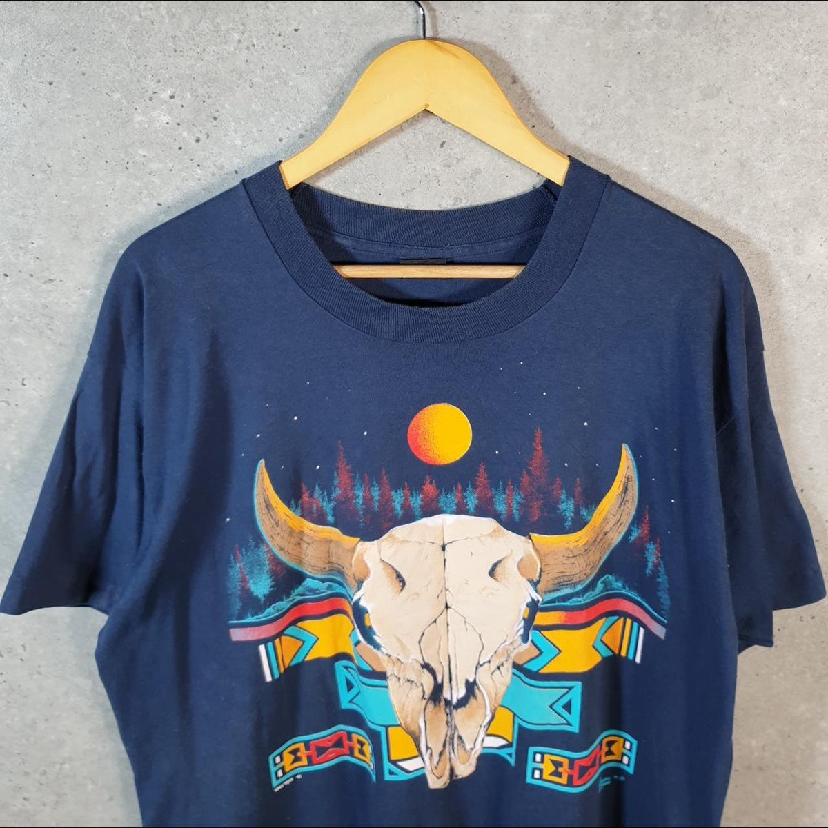 Vintage Screen Stars Goat Landscape USA 90s Single Stitch T Shirt Men’s XL Navy Blue C8972