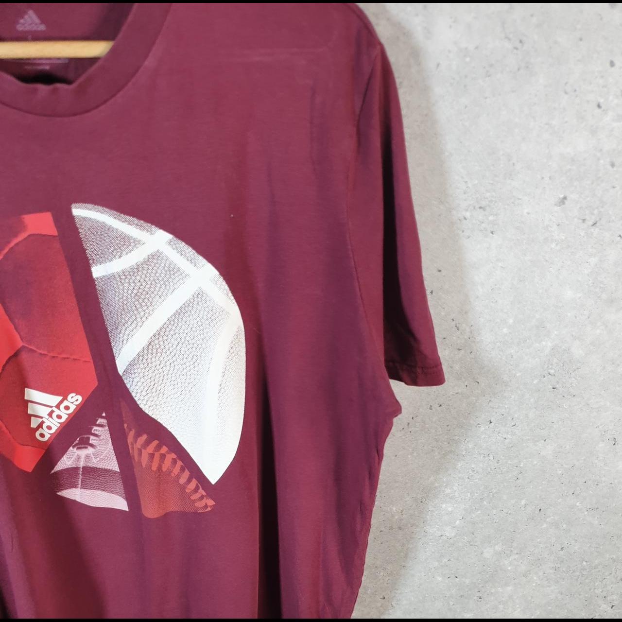 Vintage Adidas Soccer T Shirt Men’s Large Burgundy Red Three Stripes Logo Athletic