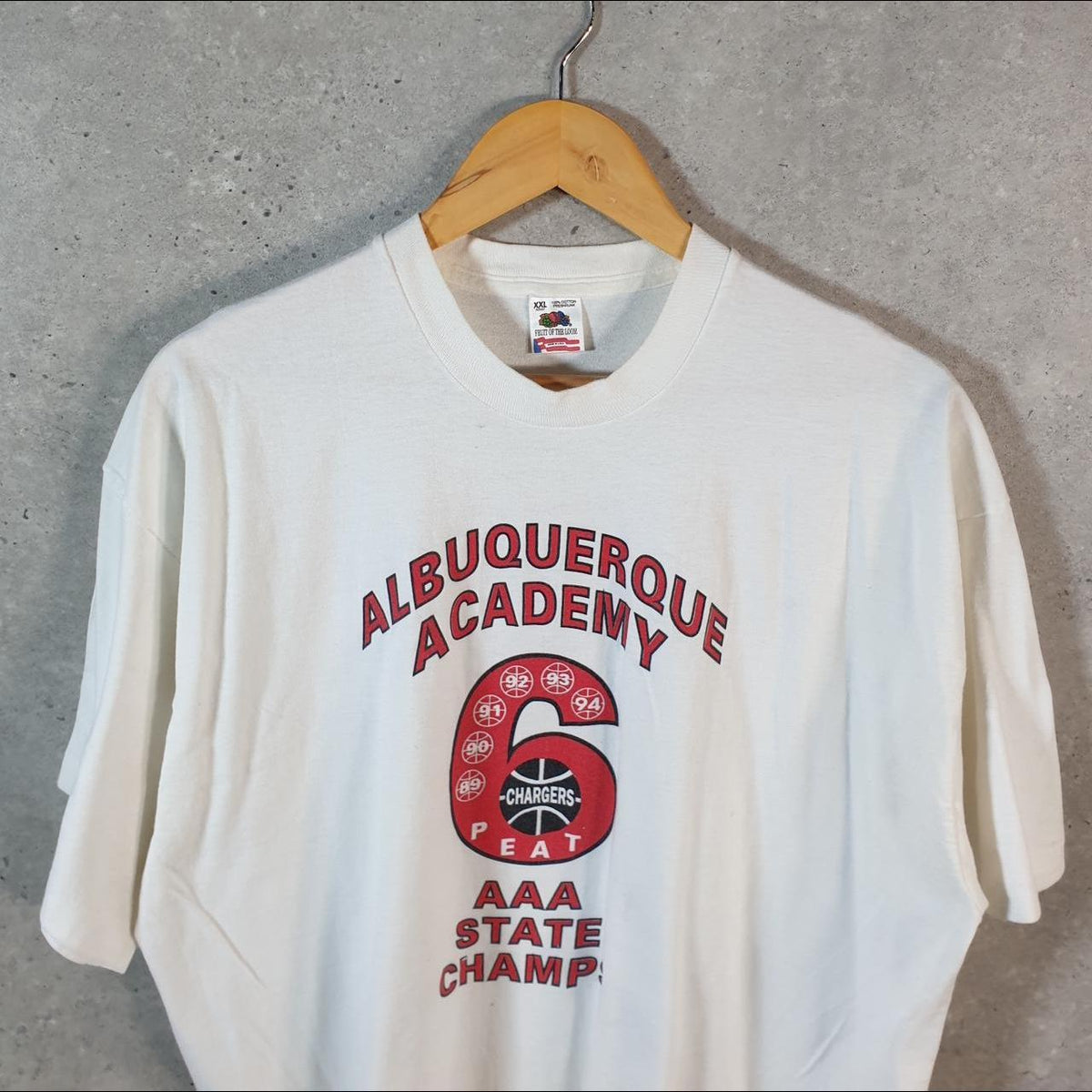 Vintage Fruit of the Loom Albuquerque Champions USA 90s Single Stitch T Shirt Men’s 2XL White C8149