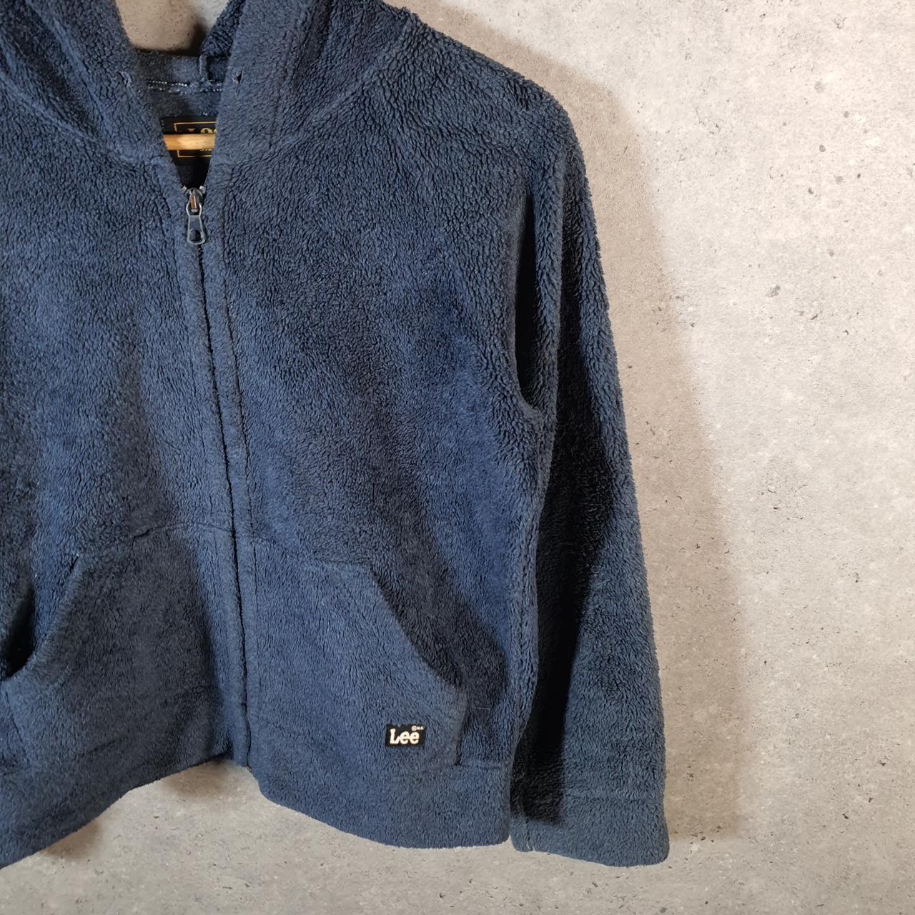 Vintage Lee Full Zip Fleece Hoodie Womens Medium Blue Spellout Logo Winter