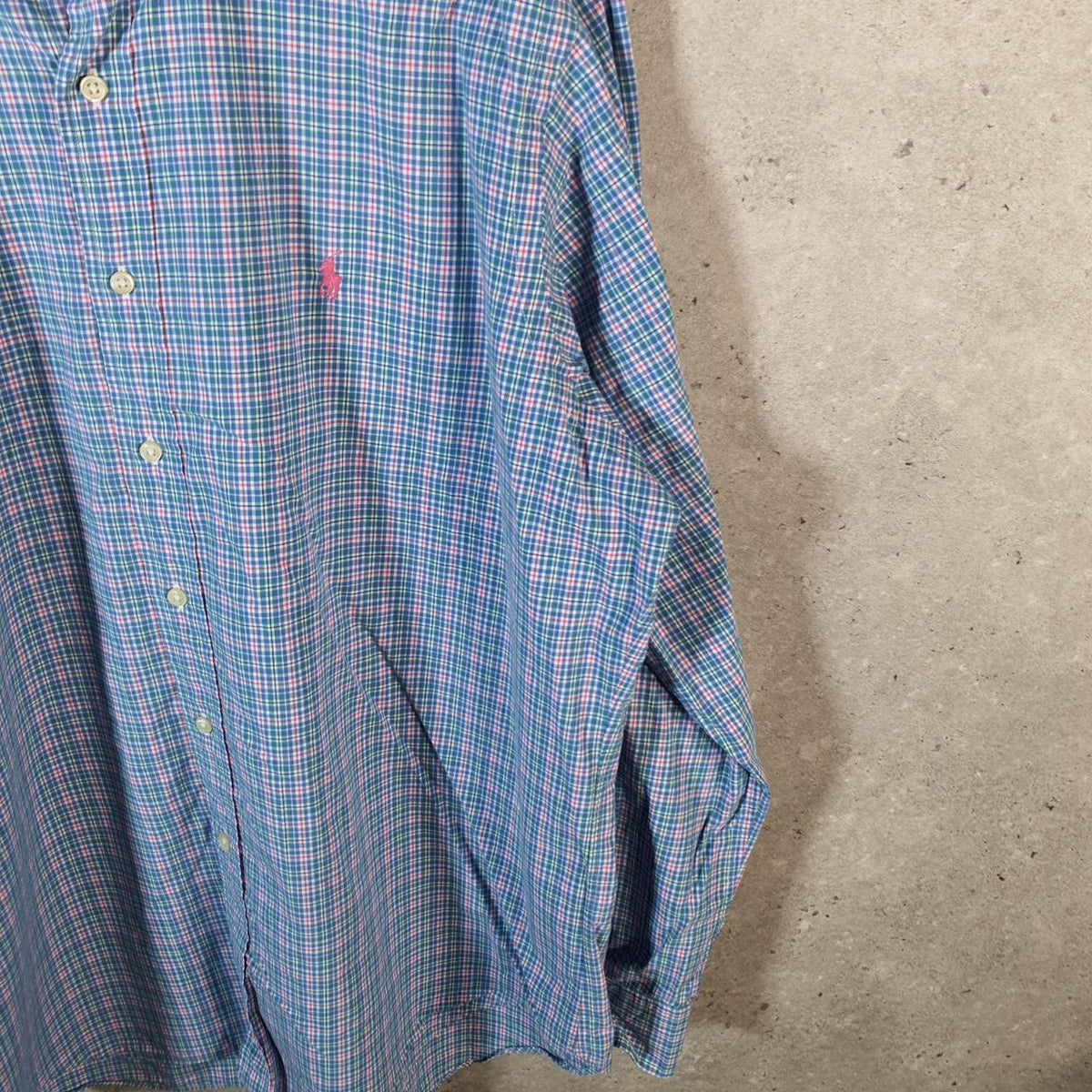 Vintage Ralph Lauren Button Down Shirt Men’s XL Blue Checkered Classic Fit Cotton Pony