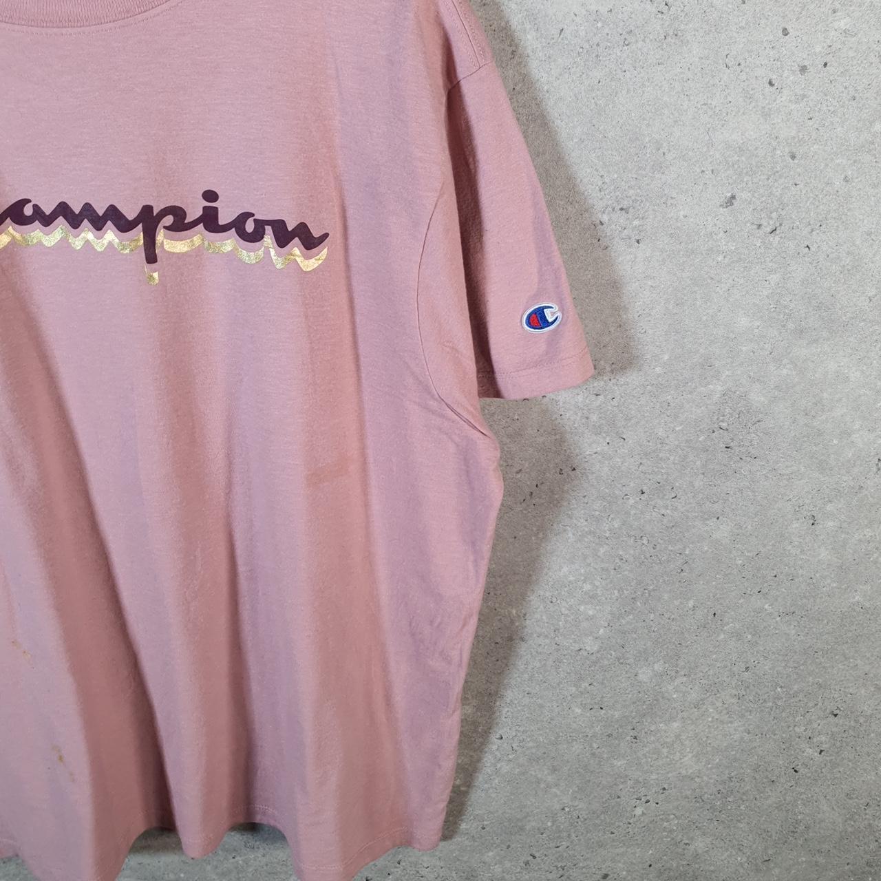 Vintage Champion Spellout Logo T Shirt Mens Small Pink USA Athletic