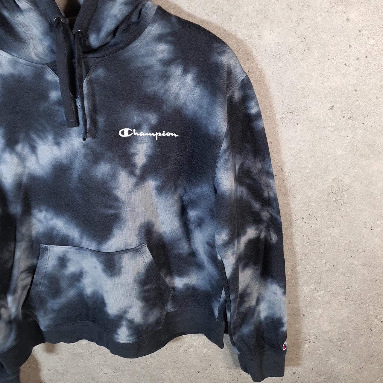 Vintage Champion Hoodie Womens Large Grey Tie Dye USA Pullover Spellout Logo