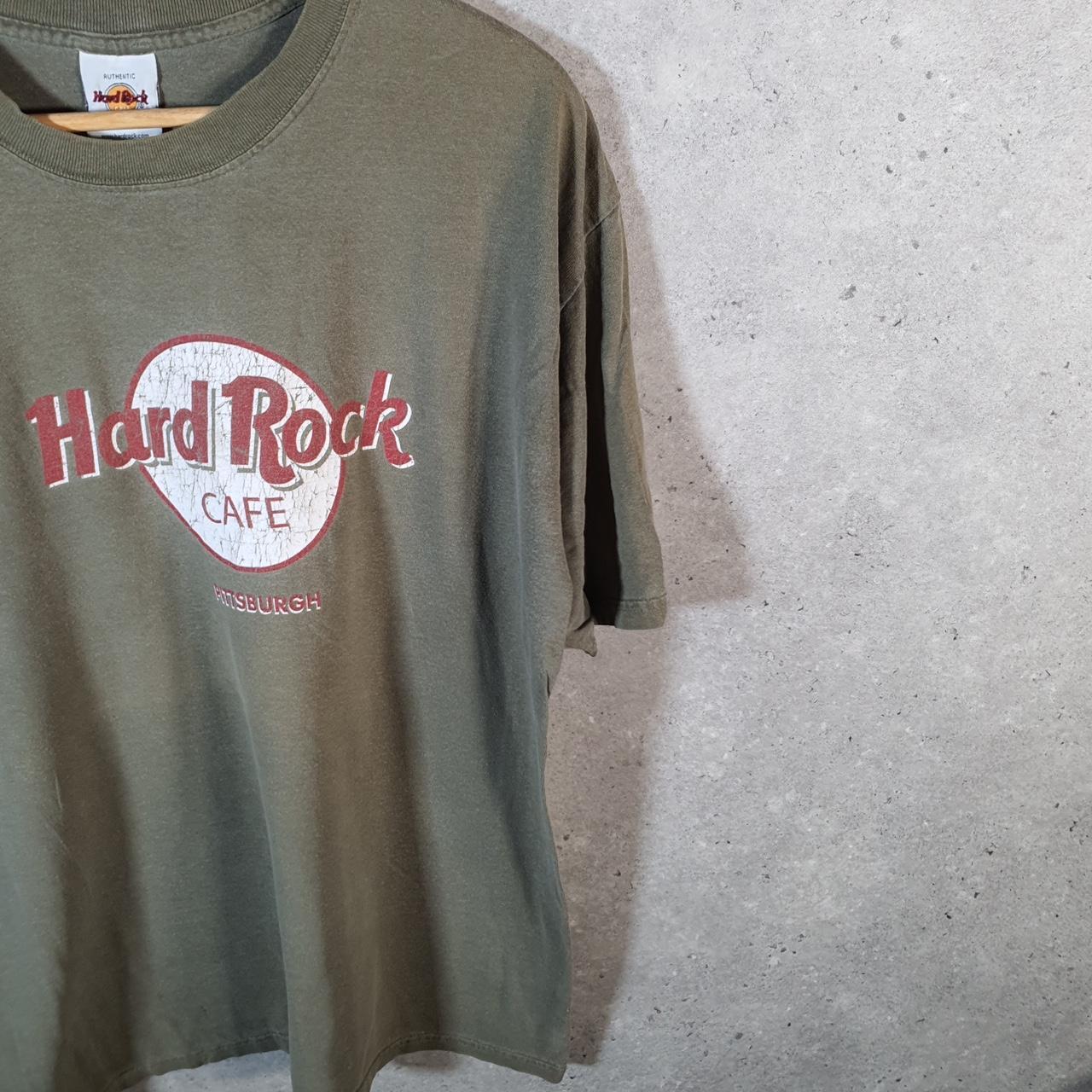 Vintage Hard Rock Cafe Pittsburgh 90s USA Spellout T Shirt Men’s Large Khaki Green
