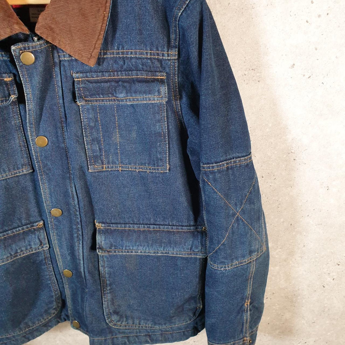 Vintage Wrangler Denim Jean Trucker Sherpa Jacket Mens Small Blue Button Sherling