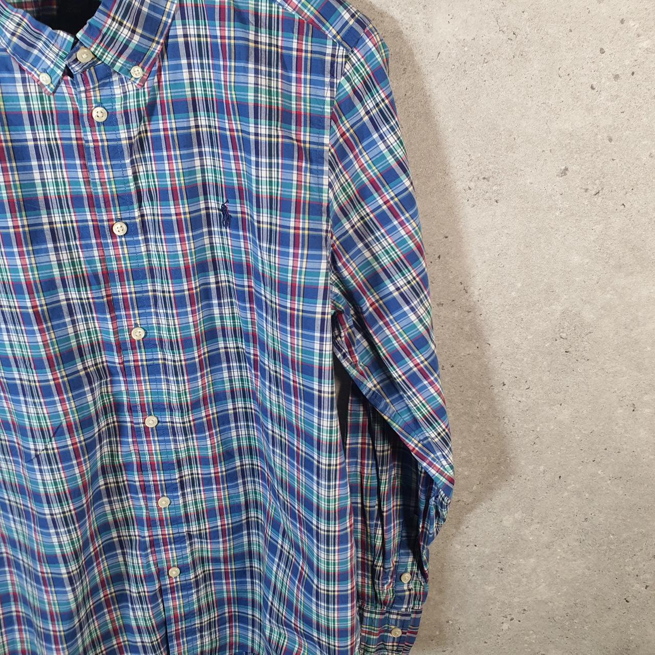 Vintage Ralph Lauren Button Down Shirt Womens XL Blue Checkered Cotton Pony