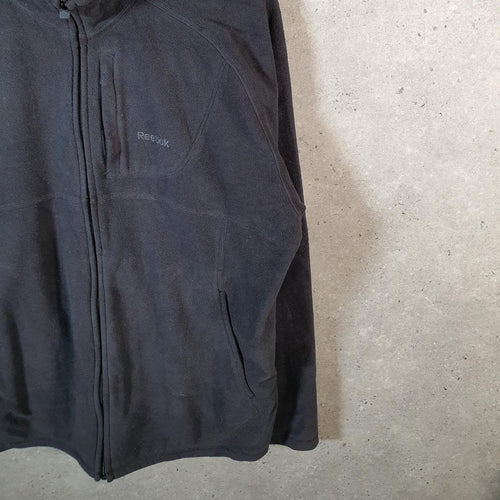 Reebok Full Zip Fleece Sweatshirt Mens Medium Black Embroidered Logo
