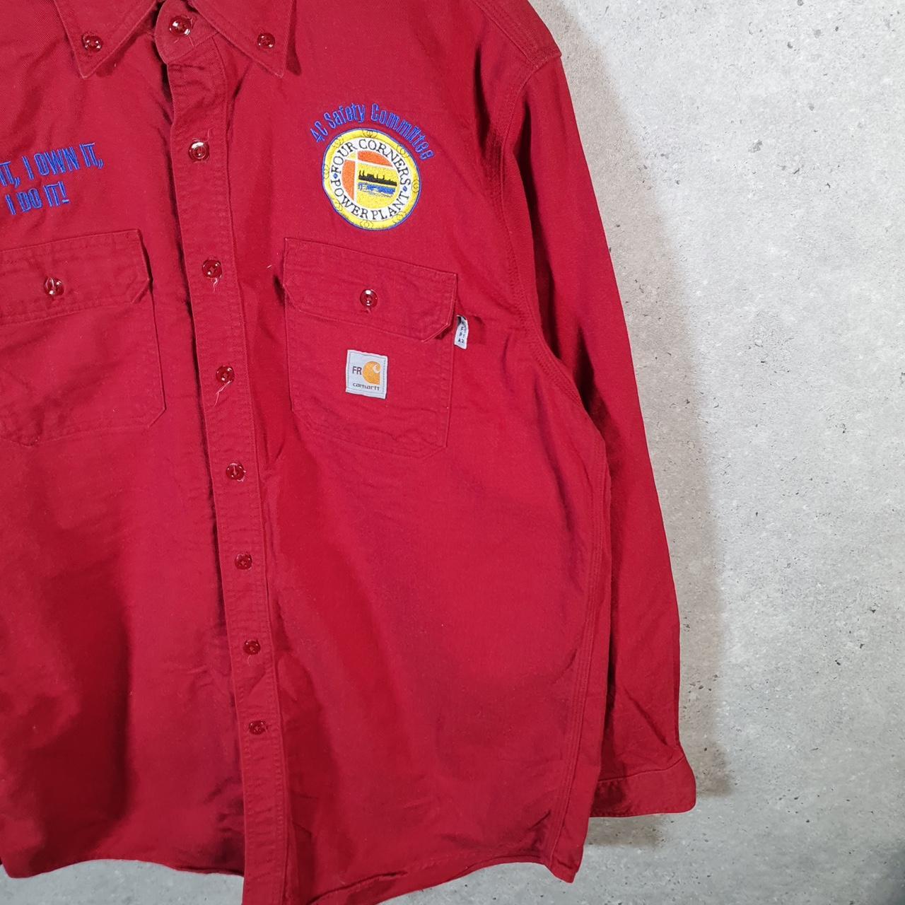 Vintage Carhartt FR Shirt Button Down Mens Large Red Long Sleeve Utility Relaxed Fit