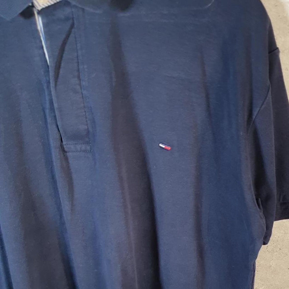 Vintage Tommy Hilfiger Polo Shirt Men’s XL Navy Blue Custom Fit Embroidered Logo