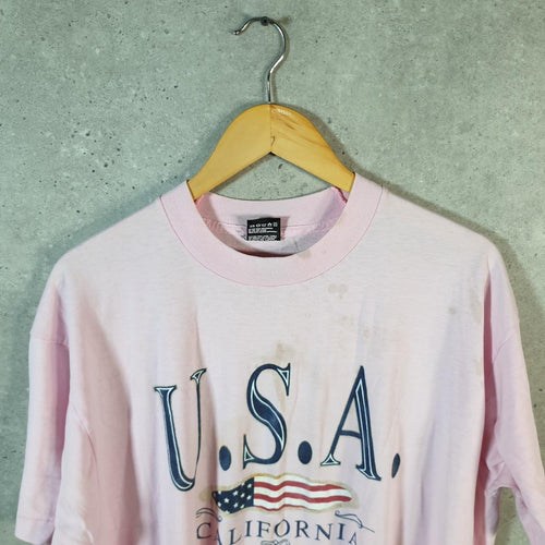 Vintage Best Fruit of the Loom California USA Single Stitch T Shirt Men’s XL Pink Big Fish Vintage