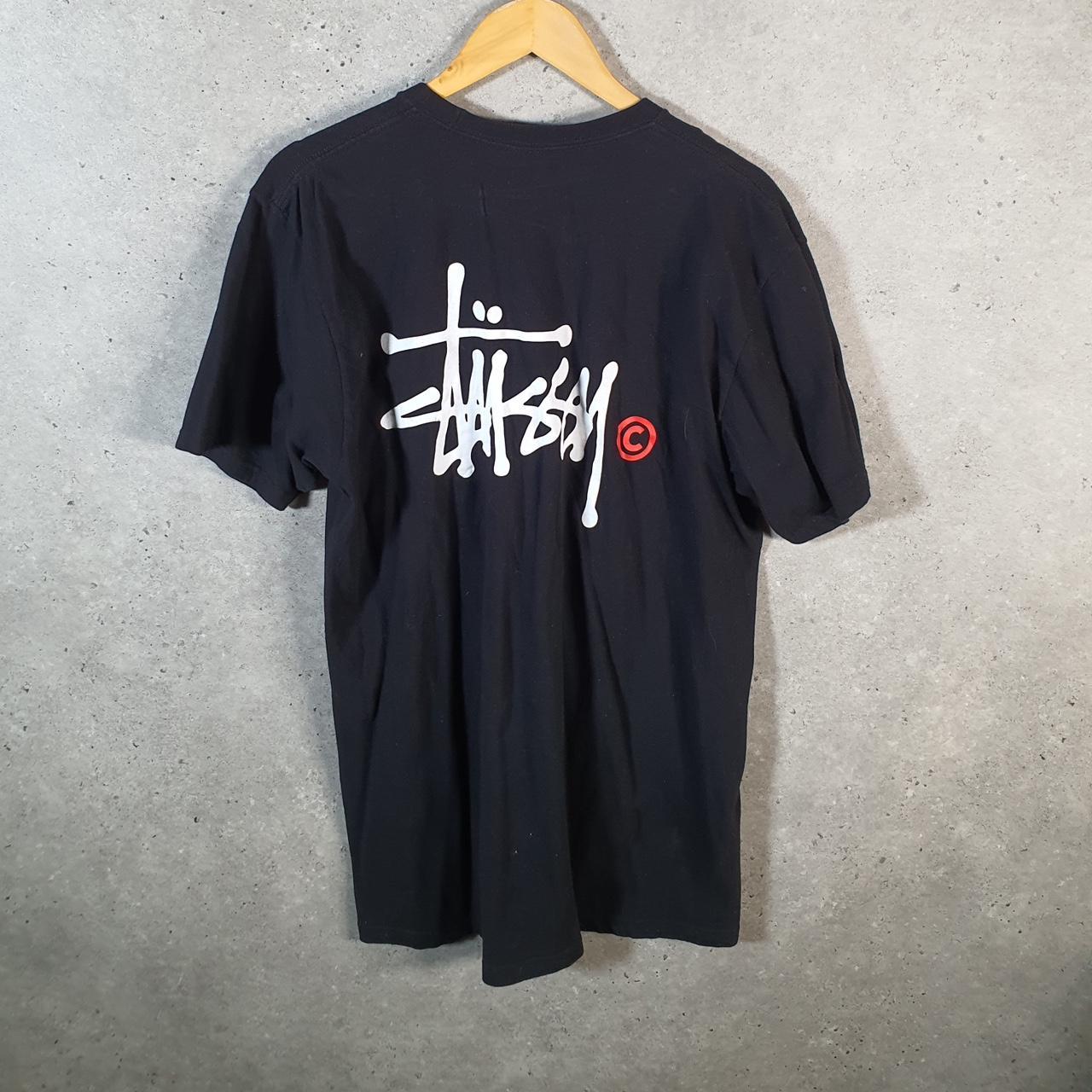 Vintage Stussy Spellout Printed Printed T Shirt Men’s Large Black Graphic Short Sleeve Big Fish Vintage