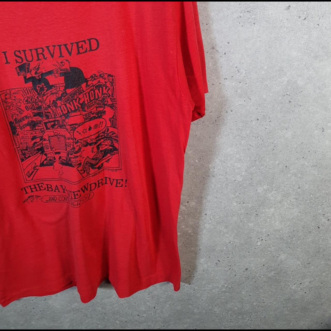 Vintage I Survived Bayview Drive 1989 USA Single Stitch T Shirt Men’s Medium Red