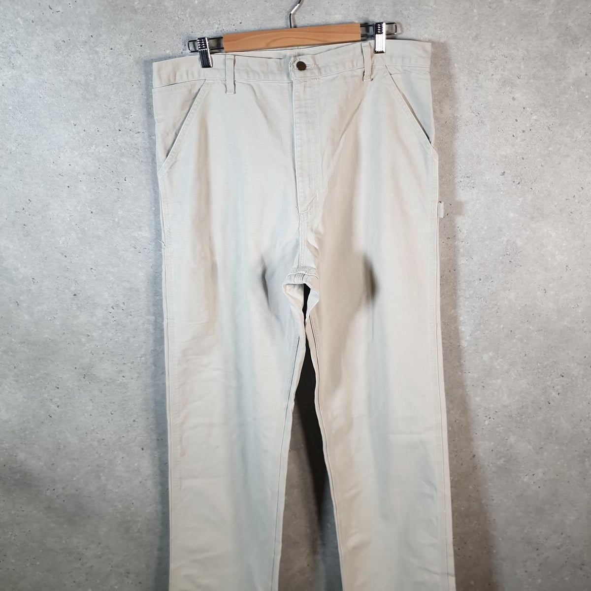 Vintage Carhartt Carpenter Trousers Mens W36 L34 Beige Dungaree Fit Workwear USA Big Fish Vintage