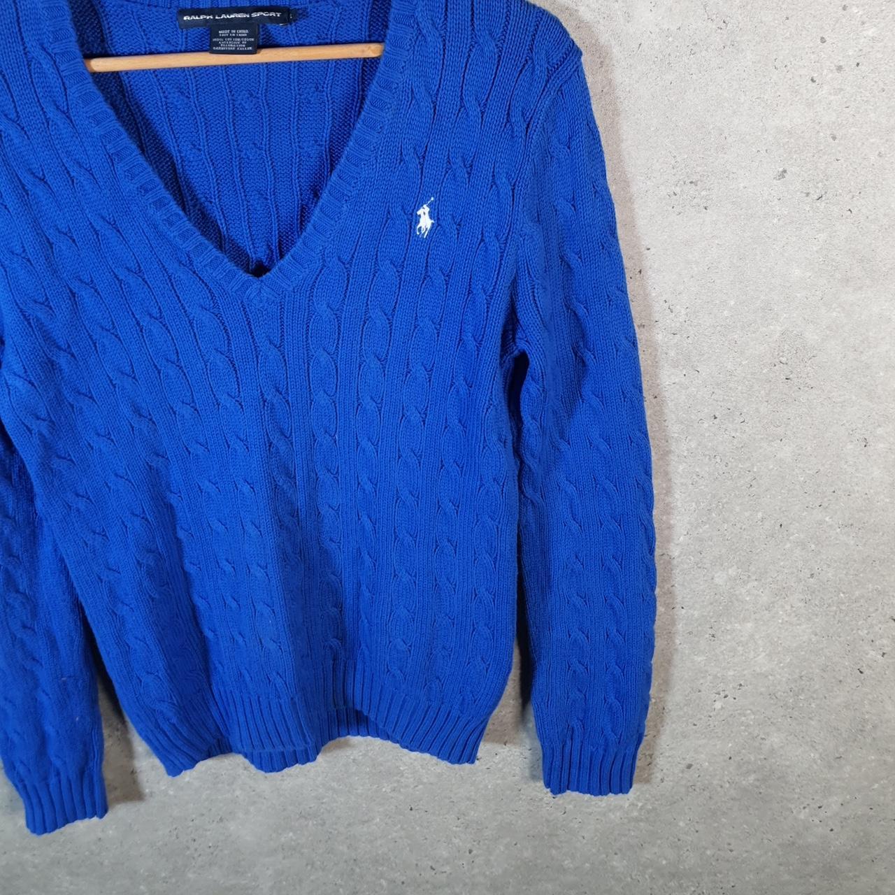 Vintage Ralph Lauren Polo Cable Knit Heavyweight Sweatshirt Womens Large Blue Pony
