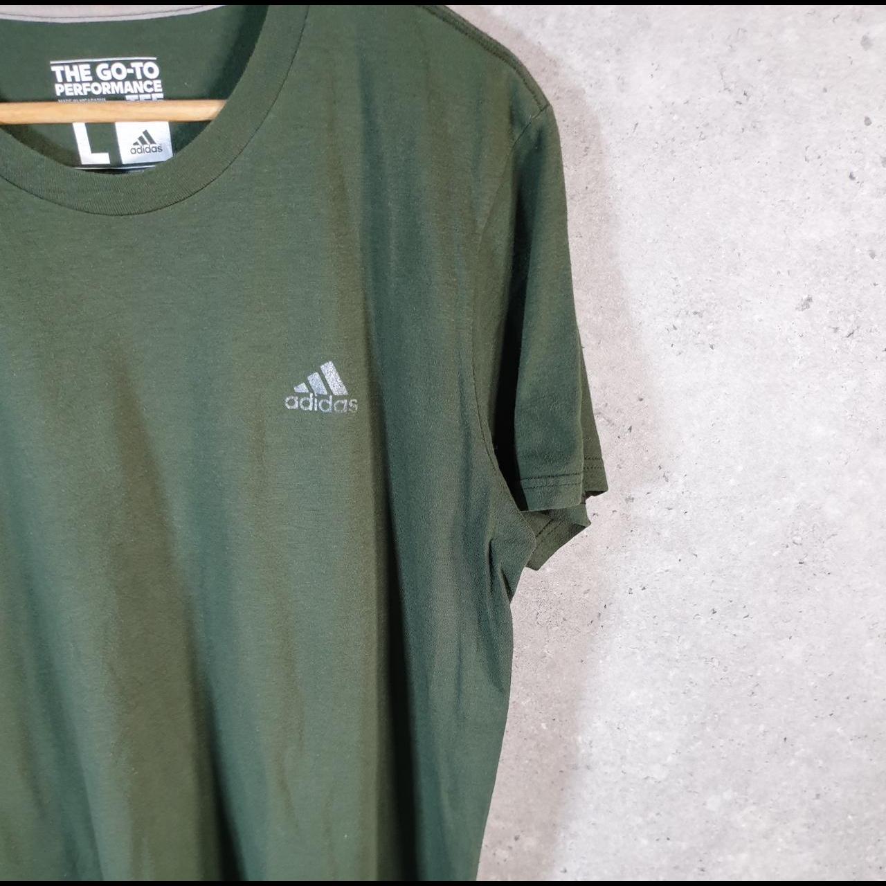 Vintage Adidas Go To Performance T Shirt Men’s Large Green Three Stripes Logo Athletic