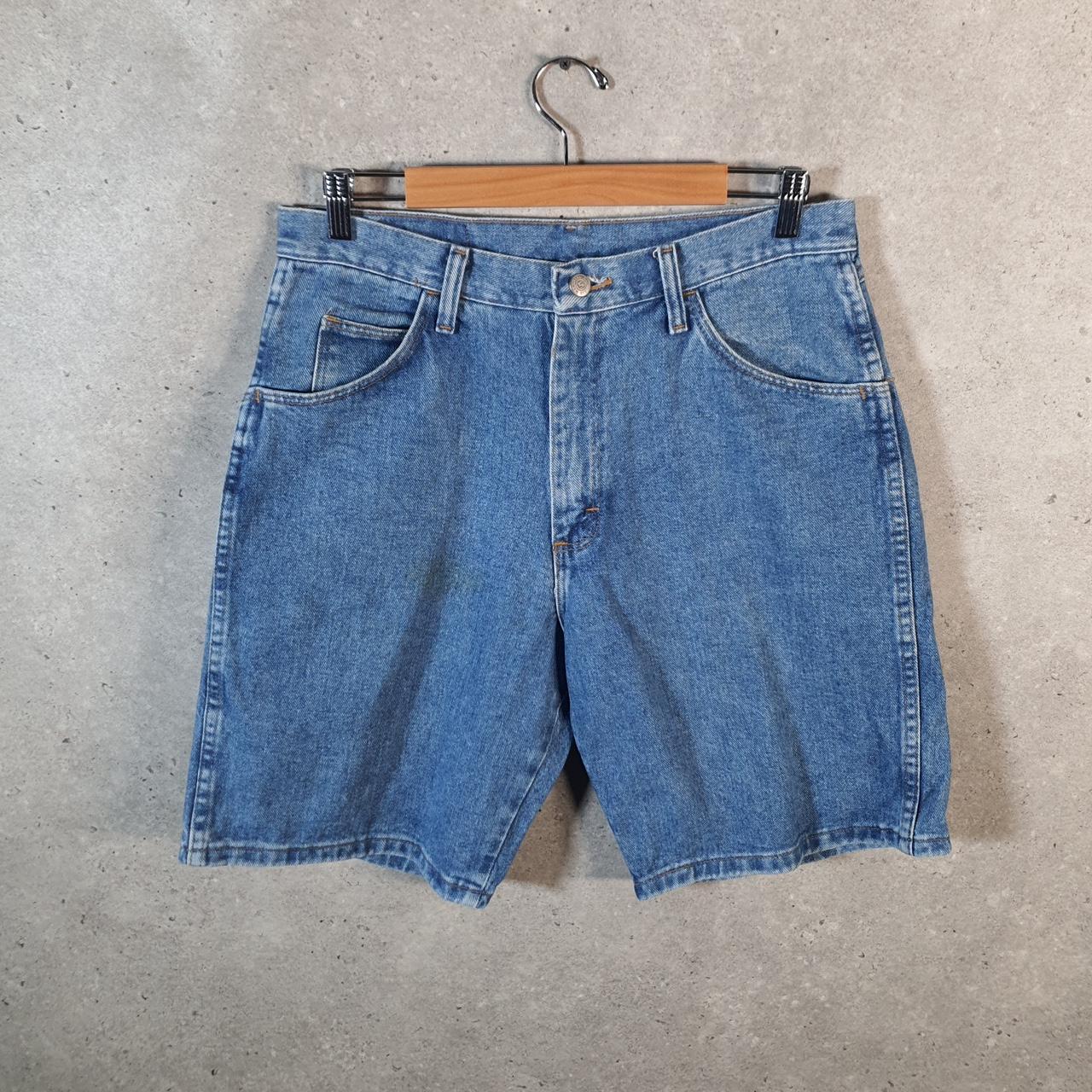 Vintage Wrangler Denim Shorts Jorts Cargo Men’s W32 Relaxed Blue Baggy Cotton
