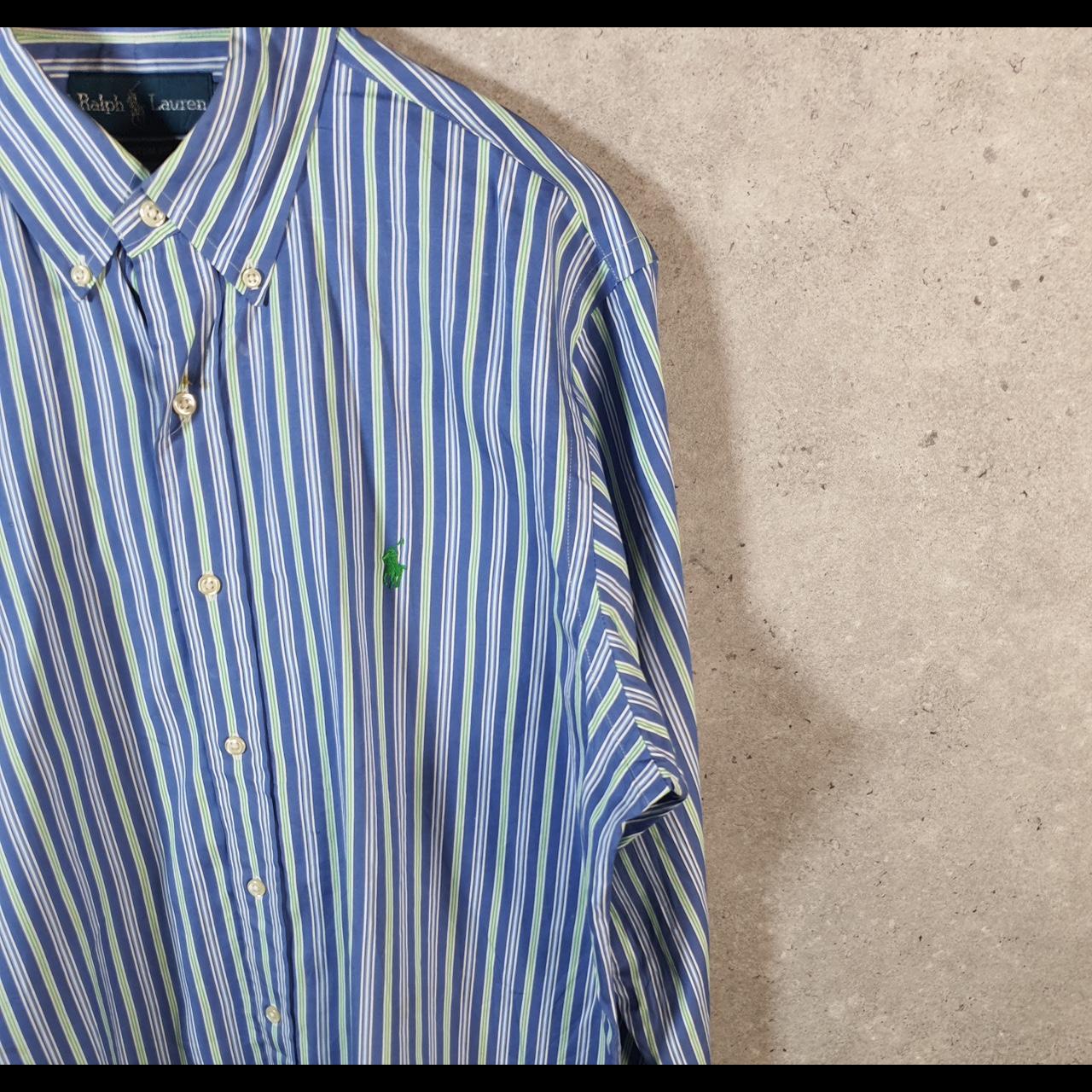 Vintage Ralph Lauren Button Down Shirt Men’s Large Blue Striped Custom Fit Cotton Pony