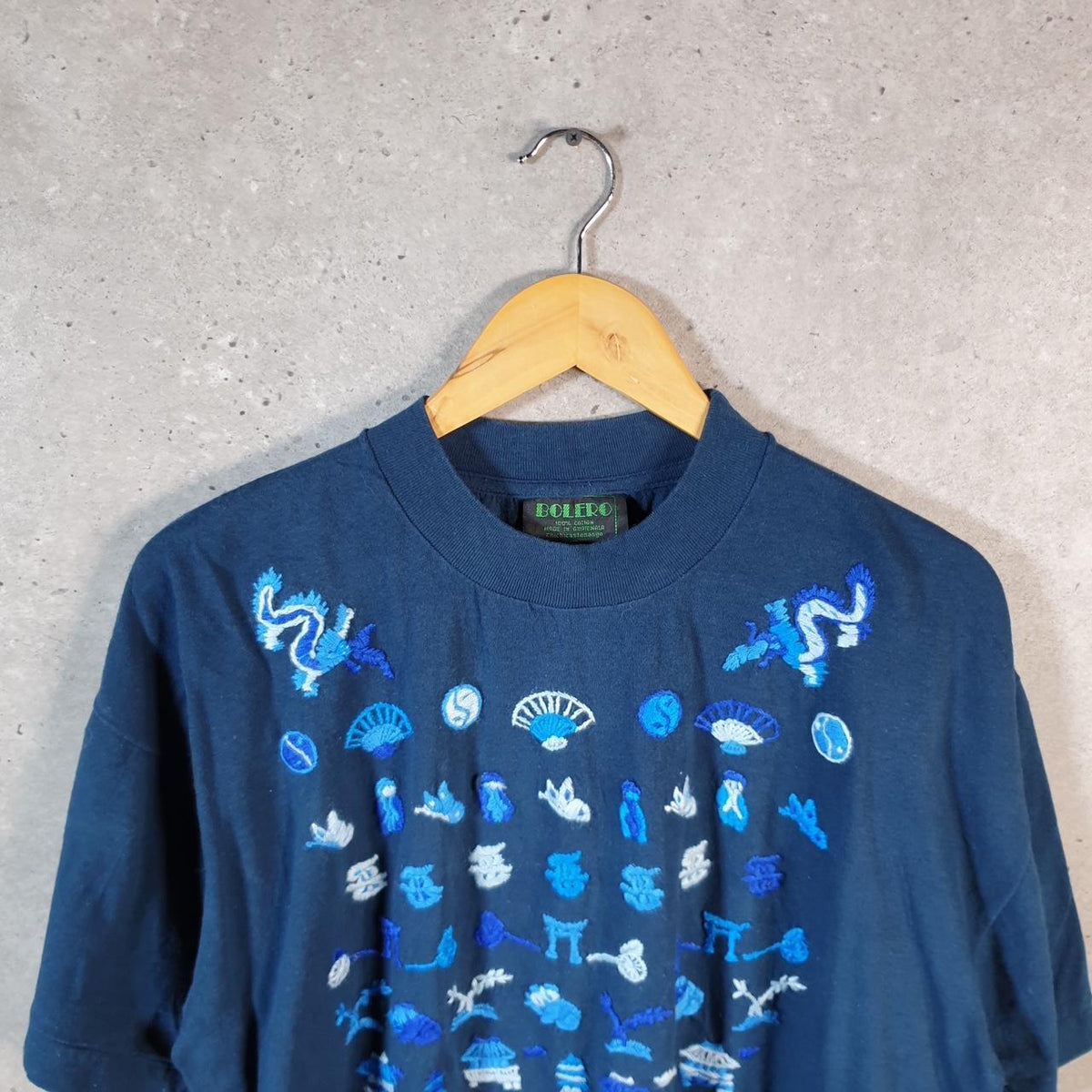 Vintage Bolero Sea Shells Graphic Embroidered 90s USA Single Stitch T Shirt Men’s XL Blue