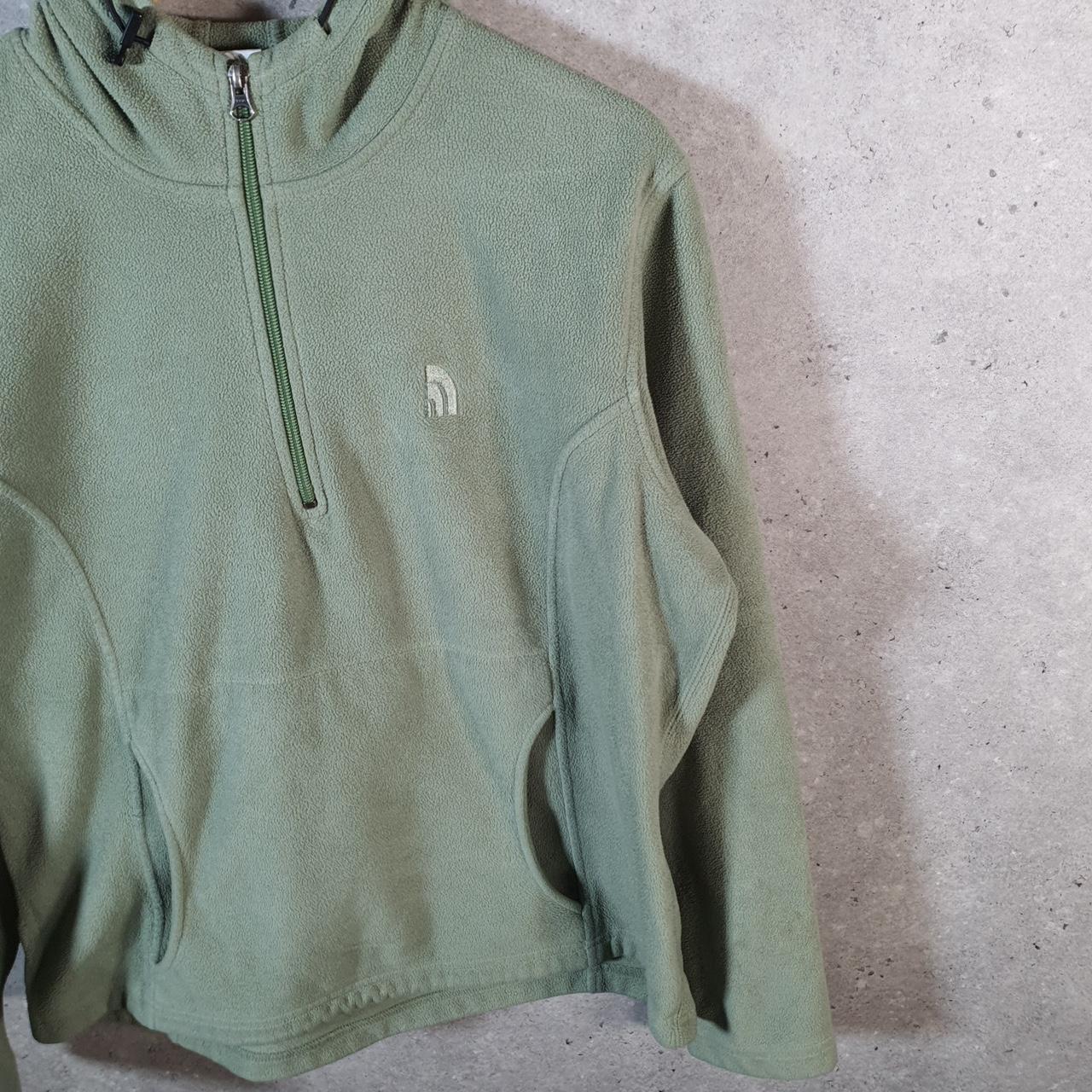 Vintage The North Face TNF Teddy Fleece Hoodie Womens XL Green 1/4 Zip Logo