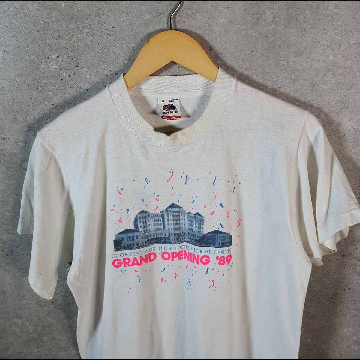 Vintage Fruit of the Loom Cook Fort Medical 1989 USA Single Stitch T Shirt Men’s Medium White C9491