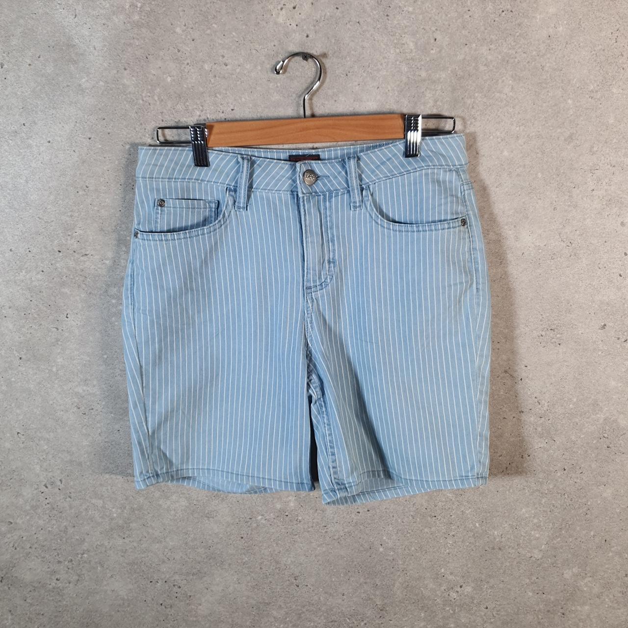Vintage Lee Baggy Shorts Jorts Cargo Womens W30 Striped Blue Relaxed Cargo