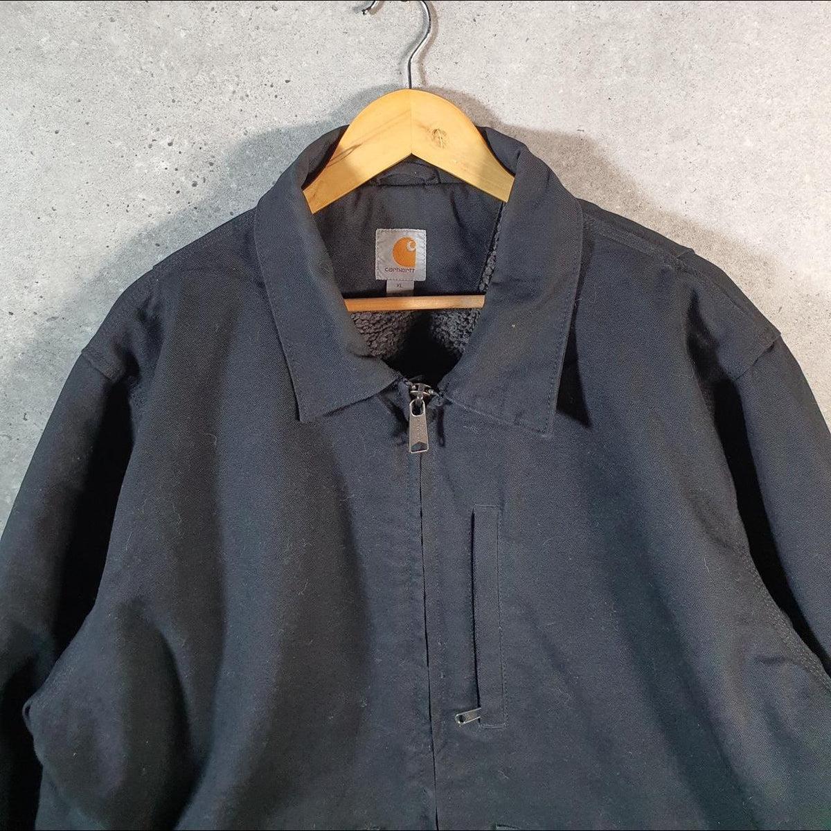 Vintage Carhartt Washed Duck Sherpa Lined Jacket Men’s XL Black Workwear Canvas USA G2107