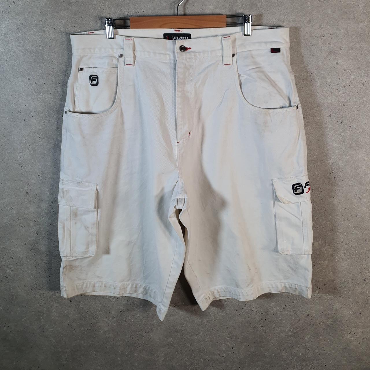 Vintage Fubu Baggy Y2K Hip Hop Jorts Shorts Mens W42 White Denim USA A4675