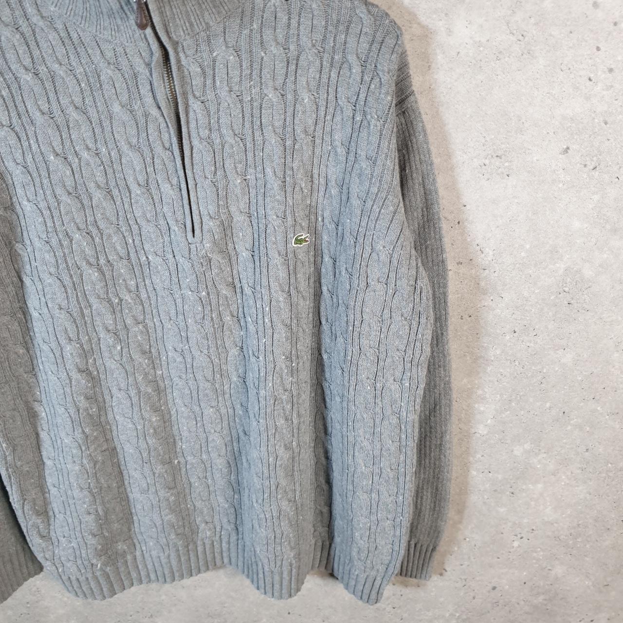 Vintage Lacoste Sweatshirt Cable Knit Men’s XL Grey 1/4 Zip Pullover Logo Y2K Jumper