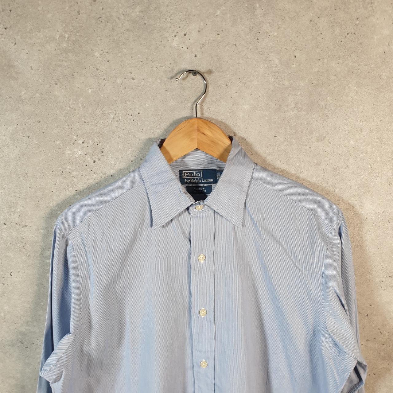 Vintage Ralph Lauren Button Down Shirt Men’s Medium Blue Striped Andrew Classic Fit Cotton Big Fish Vintage