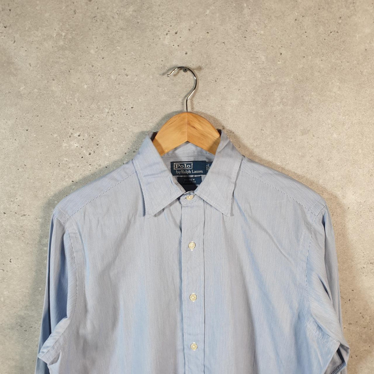 Vintage Ralph Lauren Button Down Shirt Men’s Medium Blue Striped Andrew Classic Fit Cotton Big Fish Vintage