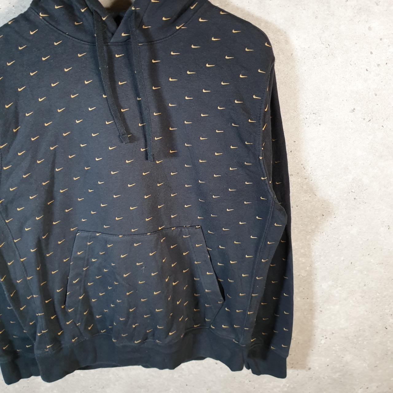 Vintage Nike Club All Over Print AOP Hoodie Men’s M Black Embroidered Pullover