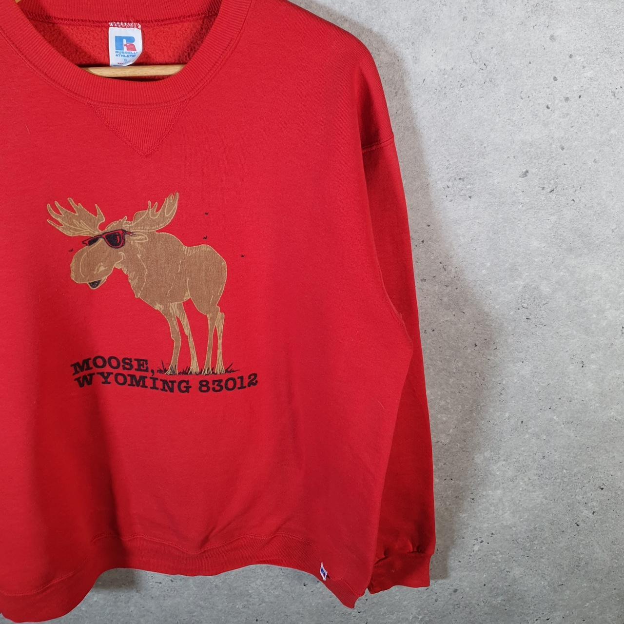 Vintage Russell Athletic Moose Wyoming USA Sweatshirt Men’s XL Red Pullover