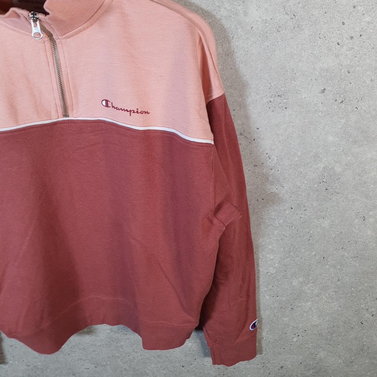Vintage Champion 1/4 Zip Sweatshirt Womens M Pink USA Pullover Spellout Logo
