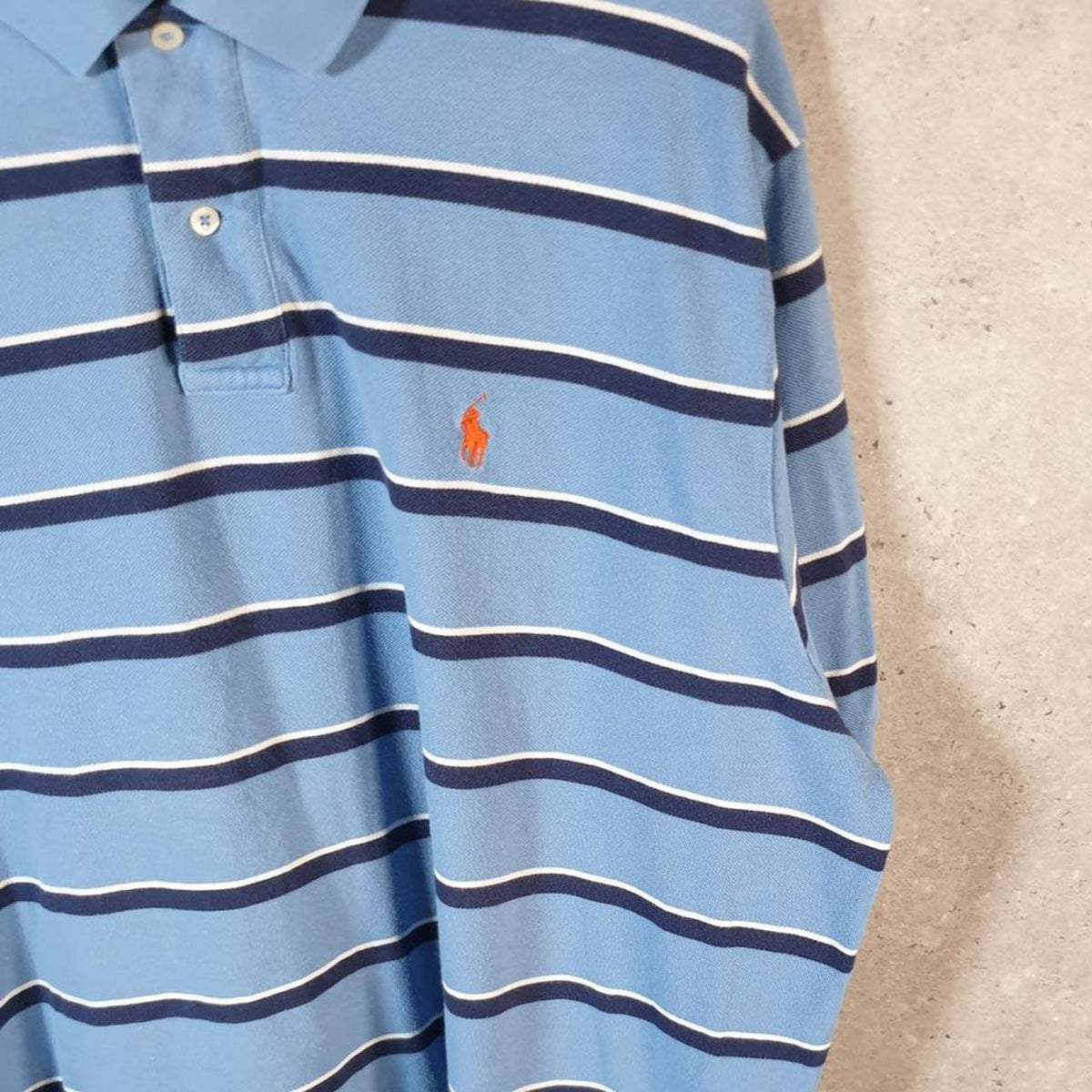 Vintage Ralph Lauren Polo Shirt Men’s 2XL Blue Striped Classic Fit Embroidered Pony