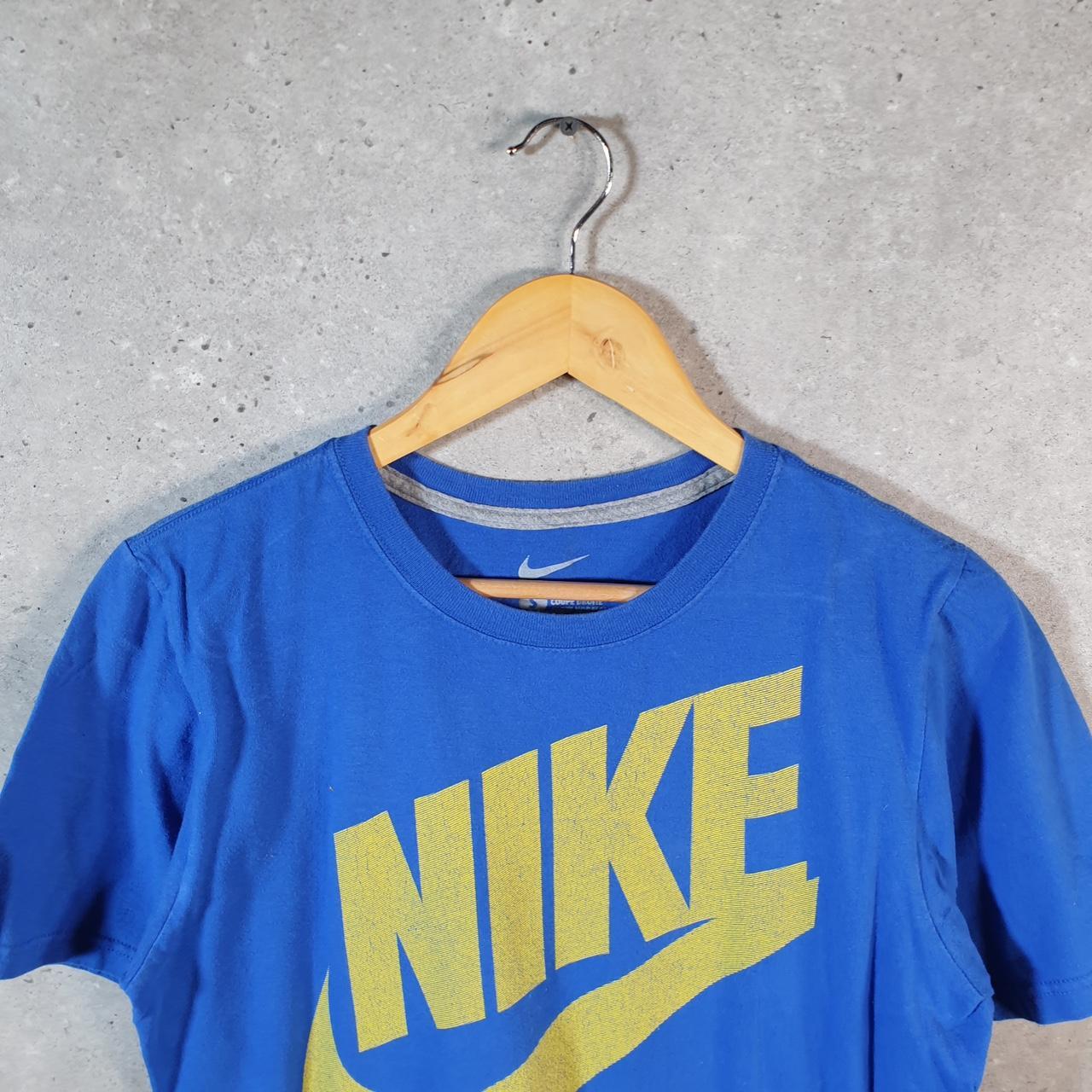 Vintage Nike T Shirt Men’s Small Blue Printed Single Swoosh Logo Athletic C8264