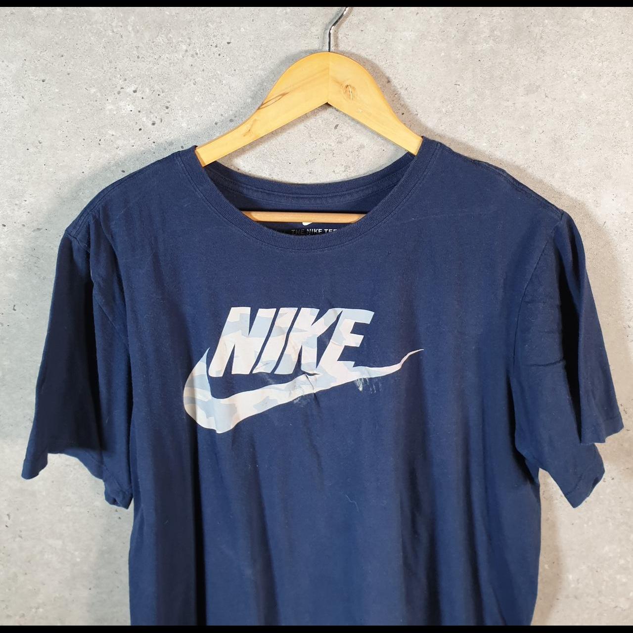 Vintage Nike T Shirt Men’s Large Blue Printed Single Swoosh Logo Athletic C8275