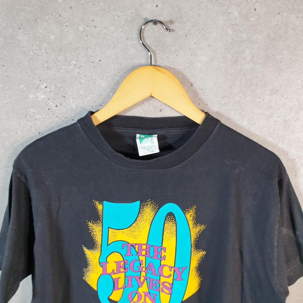 Vintage AI 50 Legacy Lives On Graphic 90s Single Stitch T Shirt Men’s Large Black