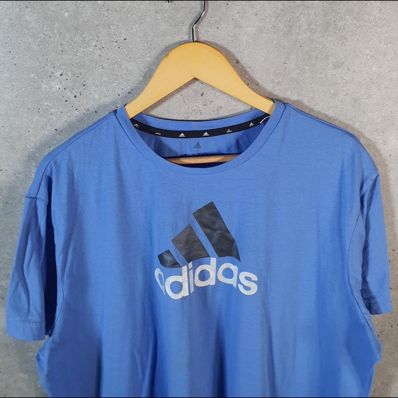 Vintage Adidas Spellout T Shirt Shirt Womens XL Blue Three Stripes Logo Athletic C9672