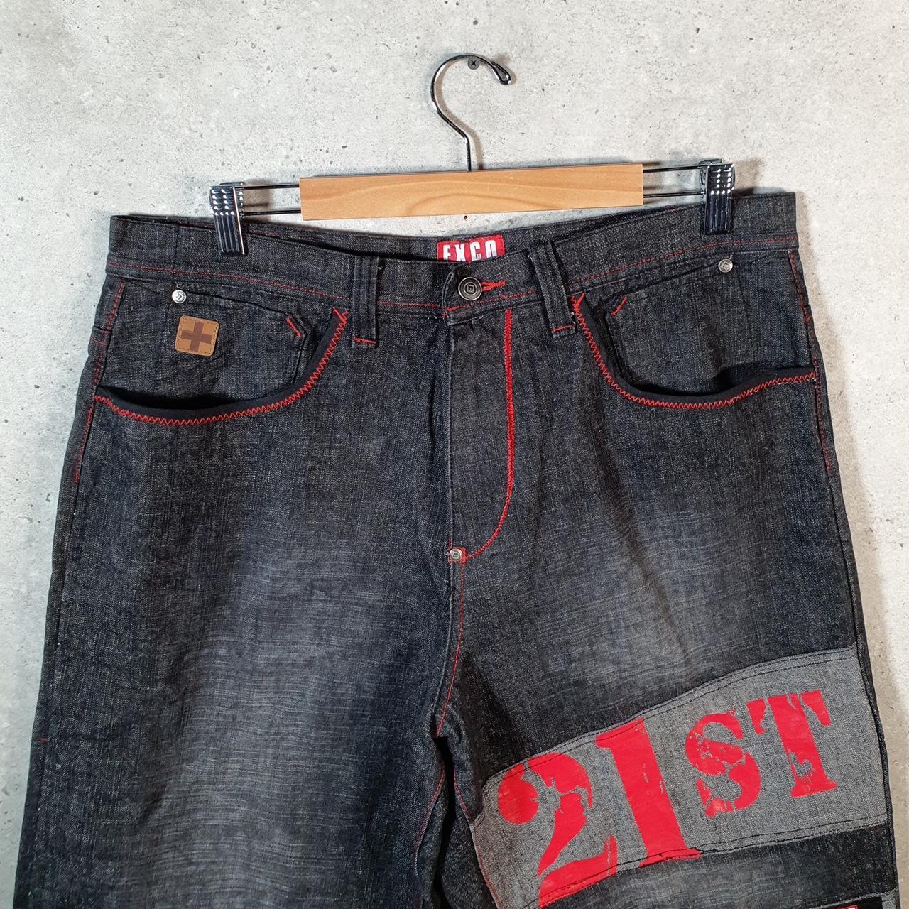 Vintage Exco Baggy Y2K Hip Hop Jeans Mens W34 L30 Grey Embroidered Denim Wide Leg Big Fish Vintage