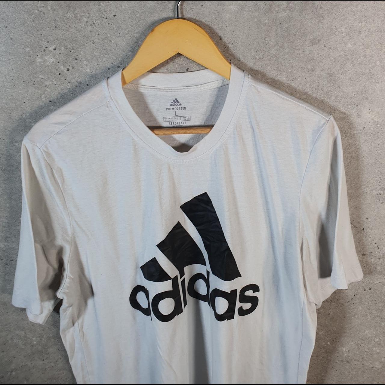 Vintage Adidas Primegreen Aero Spellout T Shirt Men’s Large White Three Stripes Logo Athletic C9793
