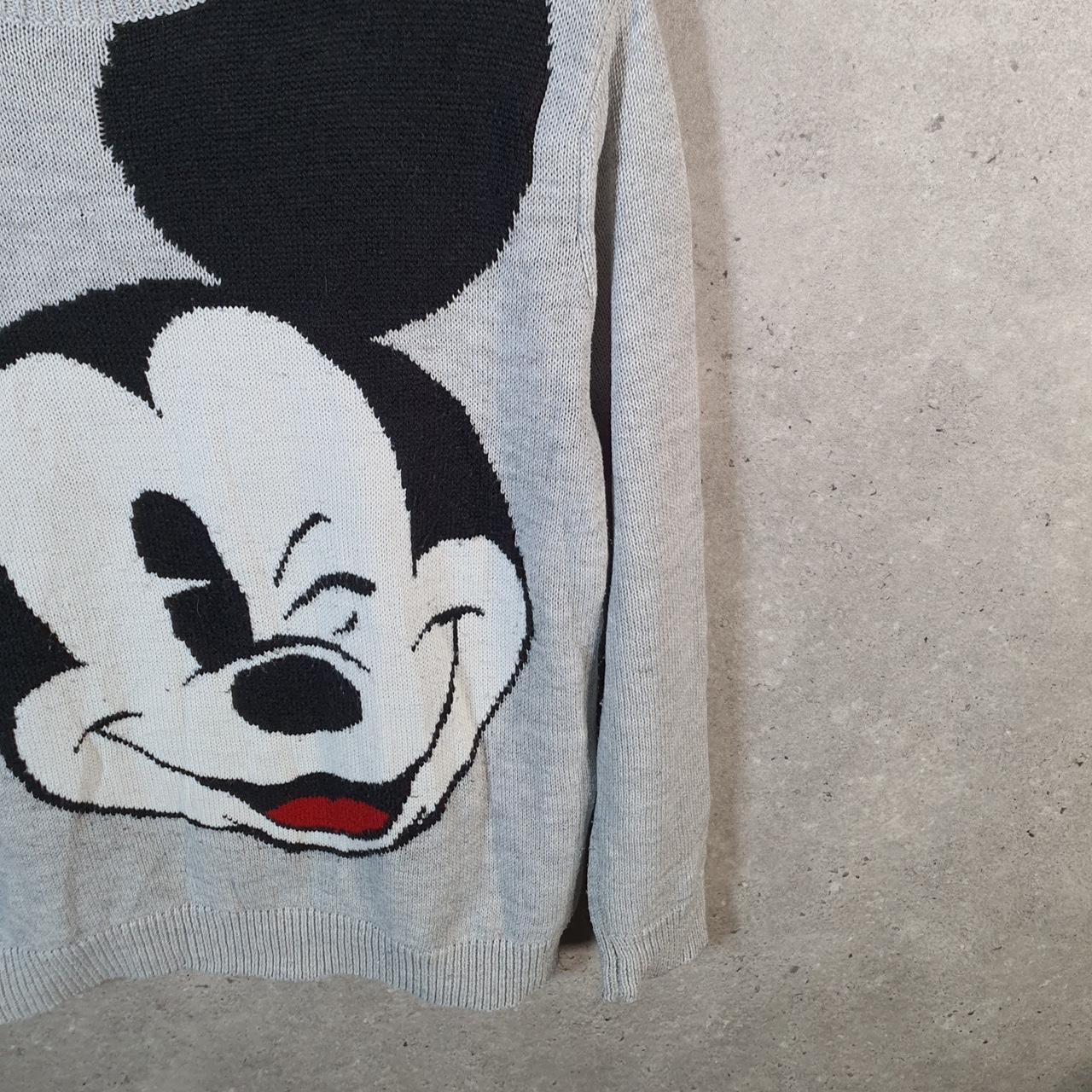 Vintage Walter Disney World Mickey Mouse Knit Sweater Womens Medium Grey Logo Winter